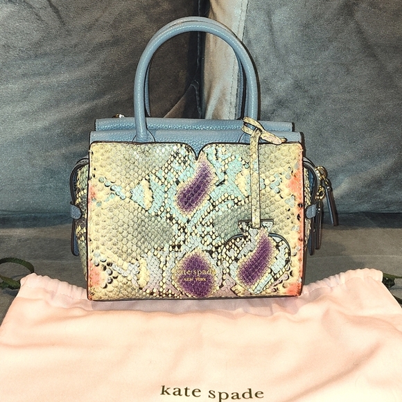 KATE SPADE NEW YORK SPENCER MULTICOLOR PYTHON TWO-WAY TOTE SPADE CHARMS DUSTBAG - Picture 6 of 17